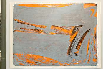 Eckhard Gehrmann, "Grau/Orange", 131 x 181 cm, zweifarbige Lithographie, 2020. Copyright Thomas Lemnitzer.