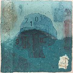 Anne-Bé Talirz © „Woven stories“ 7, Farbradierung auf selbst geschöpftem Papier, 30x30 cm