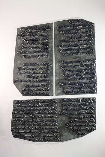 Dreiteiliger Druckstock des „Pommernlieds“, Kopie aus dem Brief Adolf Pompes an seine Mutter, 19. März 1852. Foto: Pommersches Landesmuseum