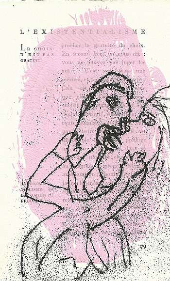 Kuss Monotypie auf Buchseite Michael Bloeck 19 x 11 cm 2021