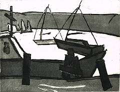 E. Hartwig, Boote II, Nov, 1989, Reservage, Aquatinta und Strichätzung, 24,4 x 31,8 cm, sign. 5-3