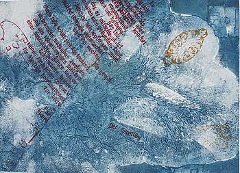 Udo Richter: Der Flüchtling, Tiefdruck mit Hochdruchtextaufdruck, 41 x 71 cm