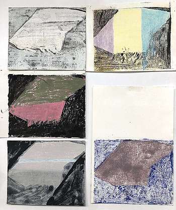Brigitte Halder, „o.T.“, Monotypien, Maße jeweils ca. 14 x 17,5 cm